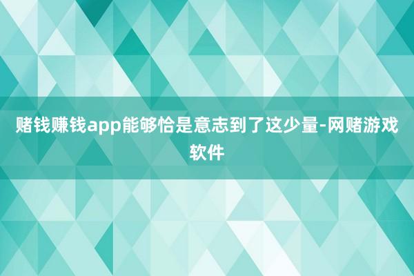 赌钱赚钱app能够恰是意志到了这少量-网赌游戏软件